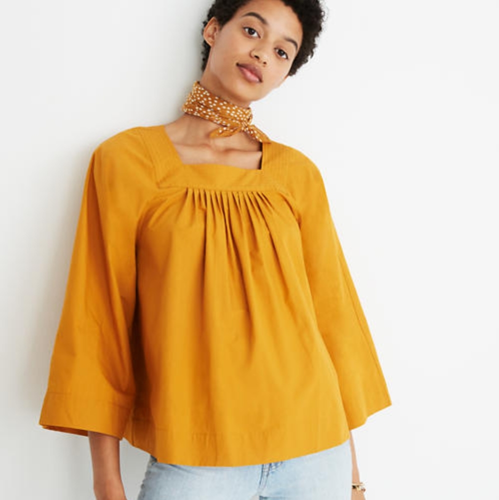 MADEWELL Square Neck Top in Mustard Large L